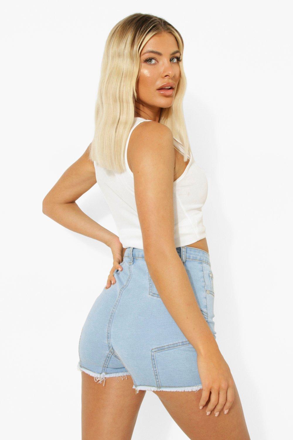 White denim booty store shorts